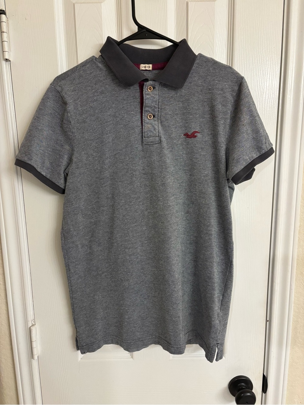 Hollister Shirt Mens Medium Gray Polo Short Sleeve Ringer Stretch Slim Preppy
